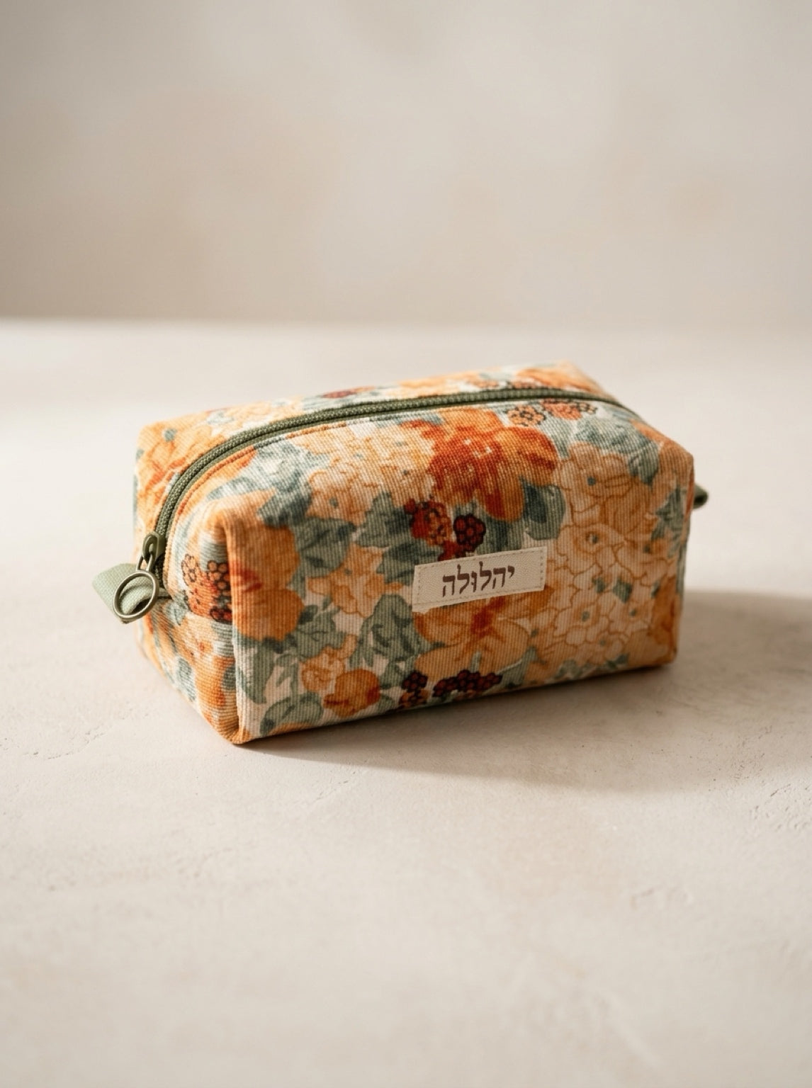 Orange floral makeup bag