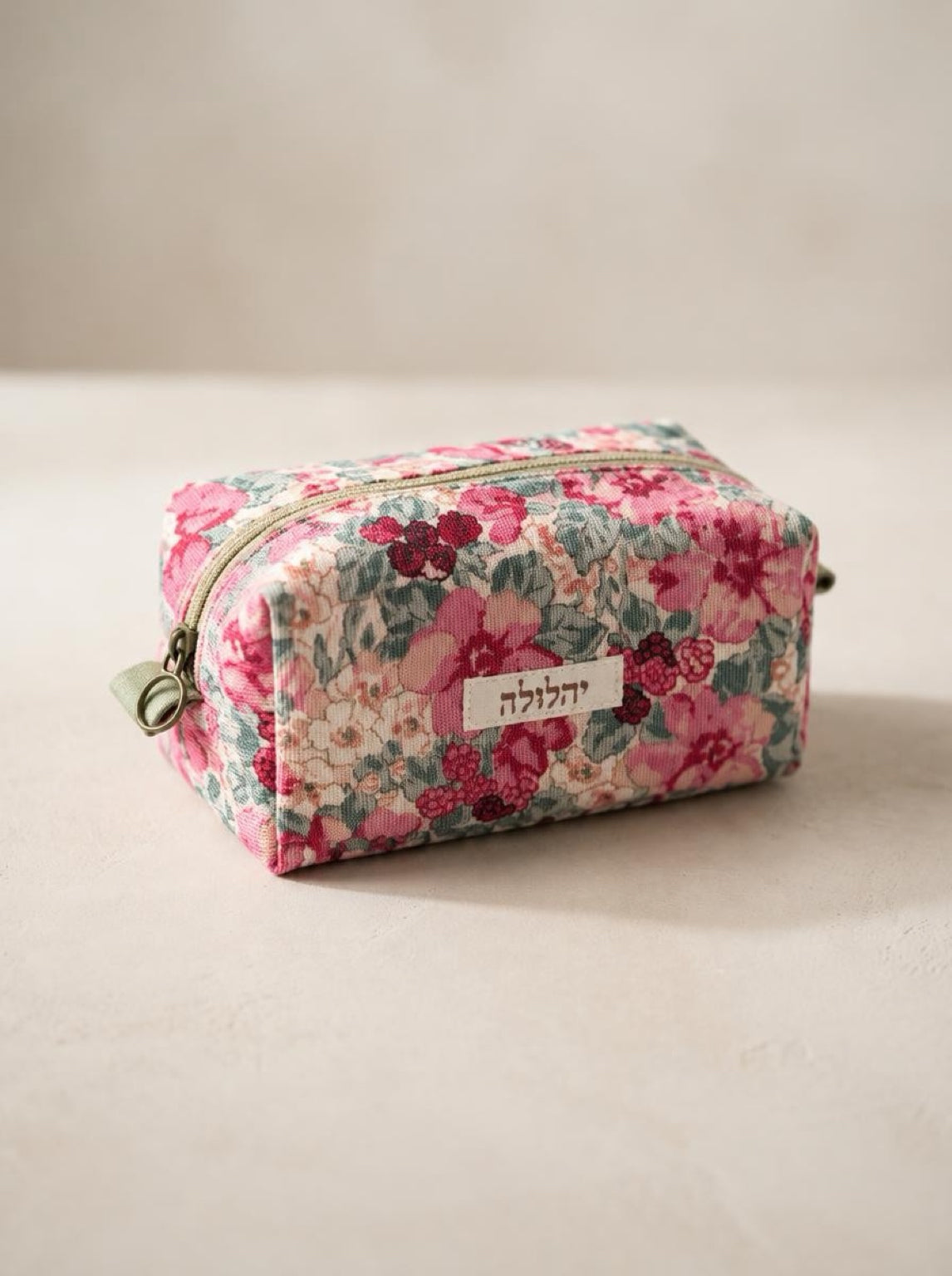 Pink floral makeup bag