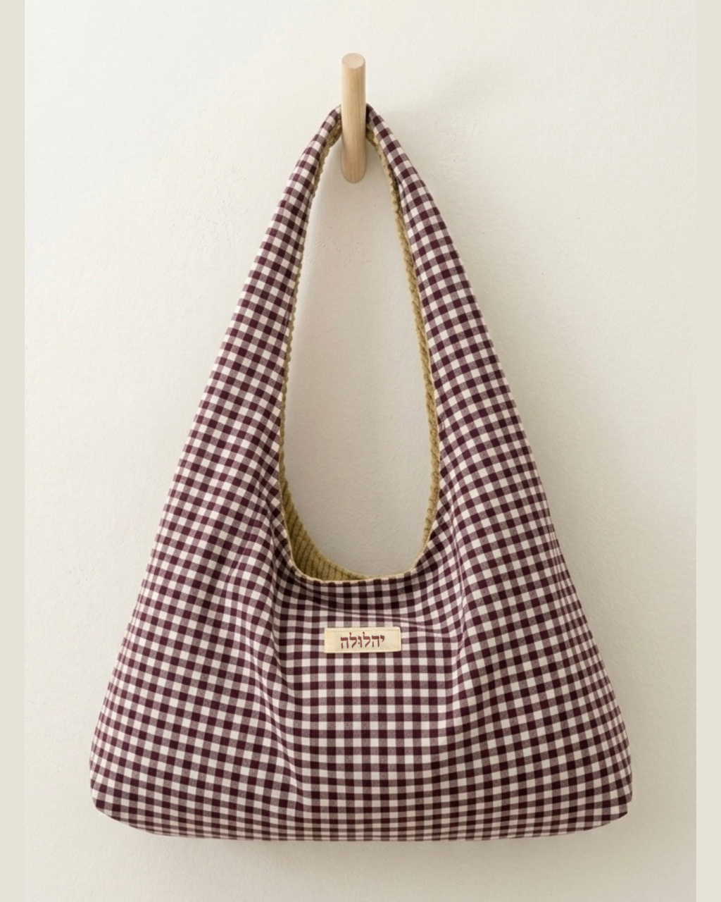 the red and beige two sided bag