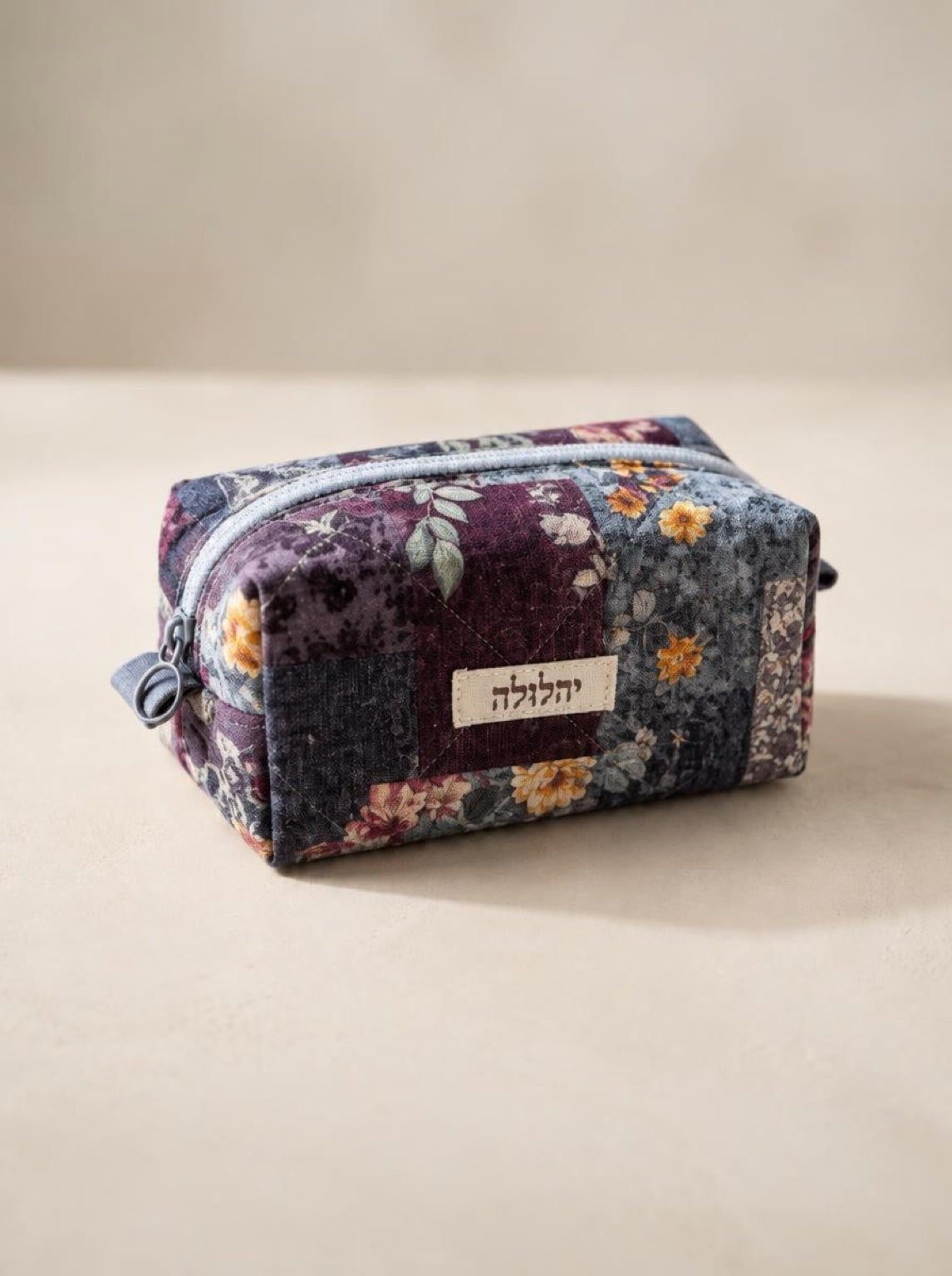Blue floral makeup bag