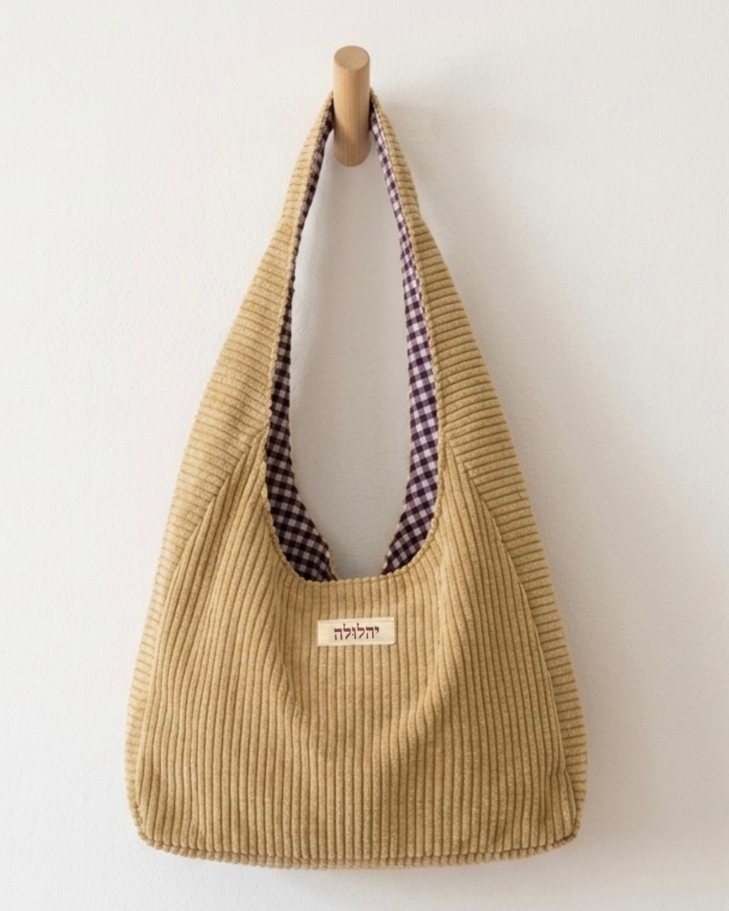 the red and beige two sided bag